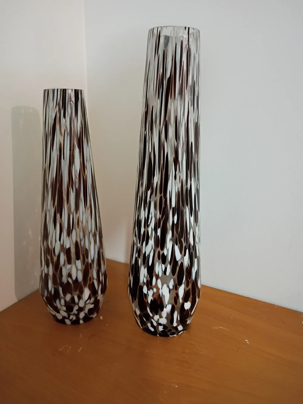 Handblown Speckled Glass Vase - Brown and White 2pc Set